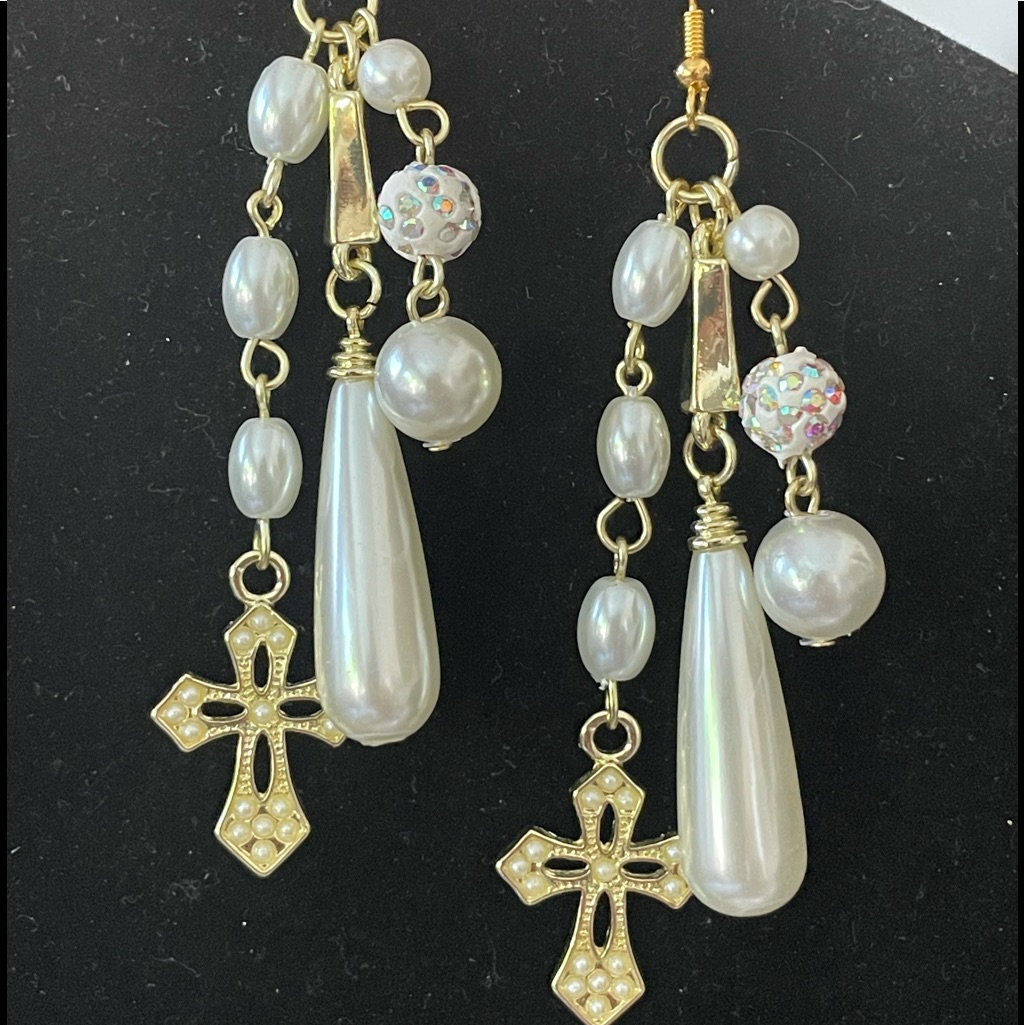 Pearl & Cross Earrings